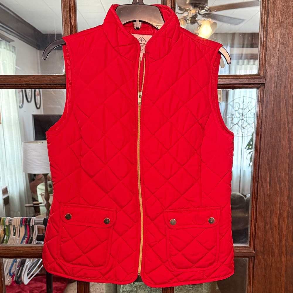 St Johns Bay Womens Red Quilted Puffer‎ Vest Mock Neck Full Zip Size Small